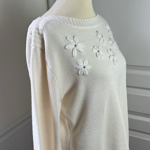 New York & Company boatneck sweater with flower detail - Picture 4 of 10